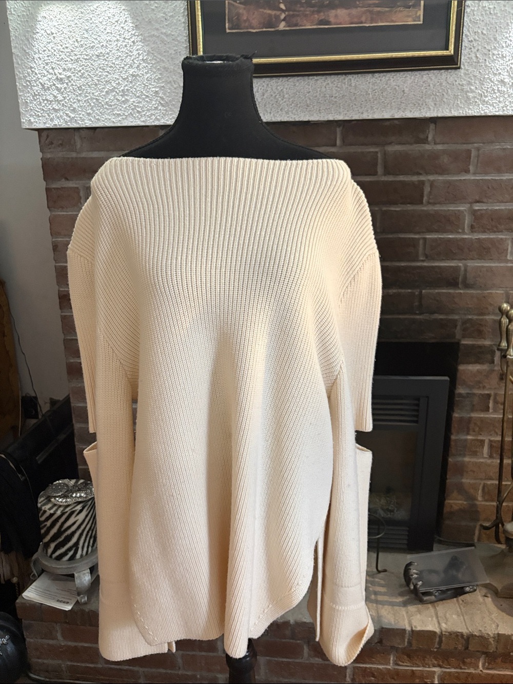 Stella McCartney Cream Off-the-Shoulder Ribbed Knit Sweater